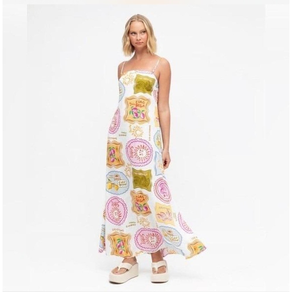 Anthropologie Paper Heart Ciao Bella Citrus Midi Dress Large Summer Coastal